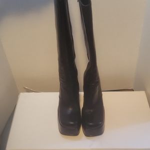 Platform Knee high Black Leather boots